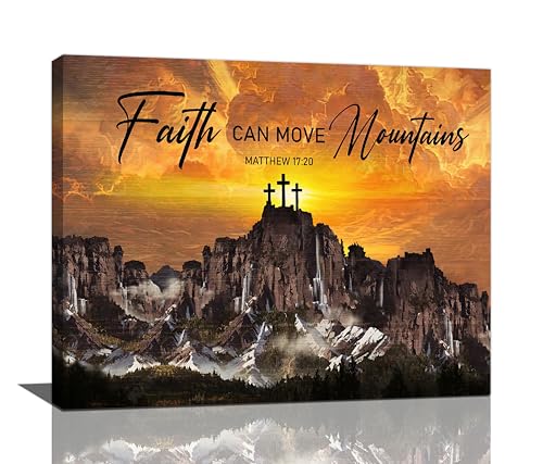 Christian Cross Wall Art Bible Verse Scriptures Pictures Wall Decor Religious Faith Canvas Prints Mountain Painting Frame Modern Artwork Home Decoration For Church Living Room Bedroom Office 16"X20" - color: Cross In Moutain, size: 16"L x 20"W