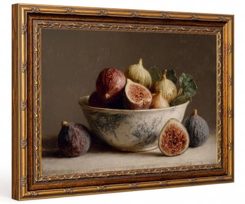 Vintage Gold Framed Fig Still Life Wall Art, Antique Fruit Canvas Print - color: Red fig, size: 12x16 Inches