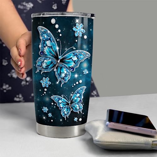 SANDJEST Butterfly Tumbler 20oz Stainless Steel Insulated Tumblers Coffee Travel Mug Cup Jewelry Drawings Style Butterfly Gifts for Women Girls Teen Gift for Birthday Christmas - color: Butterfly