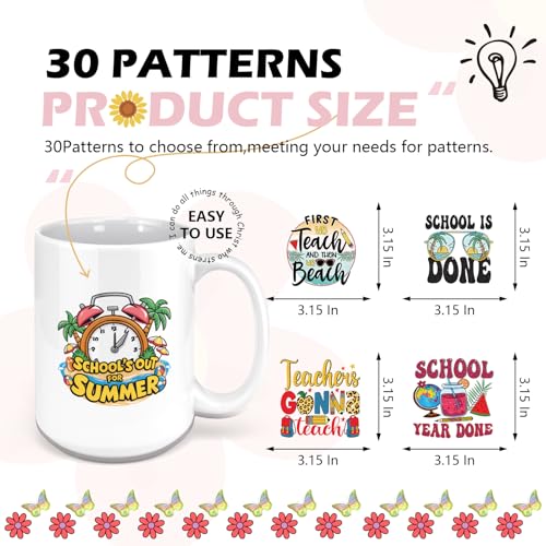 UV DTF Cup Wrap - 20 Sheets Goodbye School Hello Pool Funny UV DTF Decals for 16 oz Glass Cups, End of School Year Summer Vacation Party Cold Transfer Stickers for DIY Water Bottle Tumbler Decoration - style: Summer Vacation