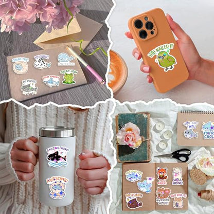 200PCS Holographic Animal Reward Stickers for Kids, Cute Inspirational Affirmation Stickers with Motivational Quotes for Water Bottles Laptops Journals, Teacher Reward Sticker for Classroom Students - style: 200 PCS Holographic Animal Inspirational Sticke