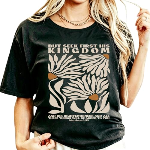 Christian Shirts for Women Vintage Bible Verse Boho Wildflowers Shirts Floral Graphic Jesus Tees - color: Dark Grey-3r, size: Medium