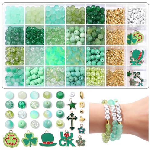850Pcs Green Glass Beads for Jewelry Making Kit - color: glaze