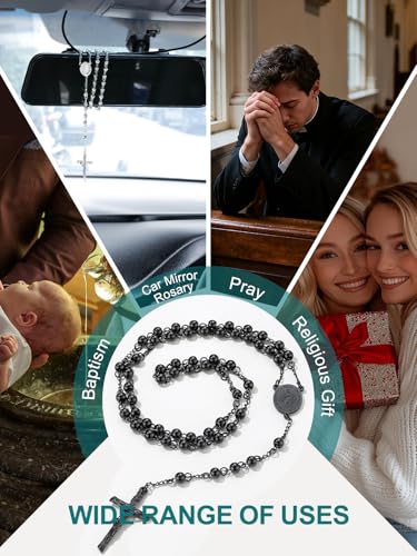 Supcare Rosary for Men Women Catholic Necklace Rosary Beads Customized - color: B02-Virgin Mary Black with Case