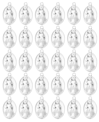 COTTVOTT Saint Therese of Lisieux/Saint Mother Teresa of Calcutta/Divine Mercy Jesus/Mater Dolorosa Patron Saint Medal Charm Pendant for DIY Rosary Necklace Bracelet Jewelry Making Part - color: 30pcs-Divine Mercy Jesus medal