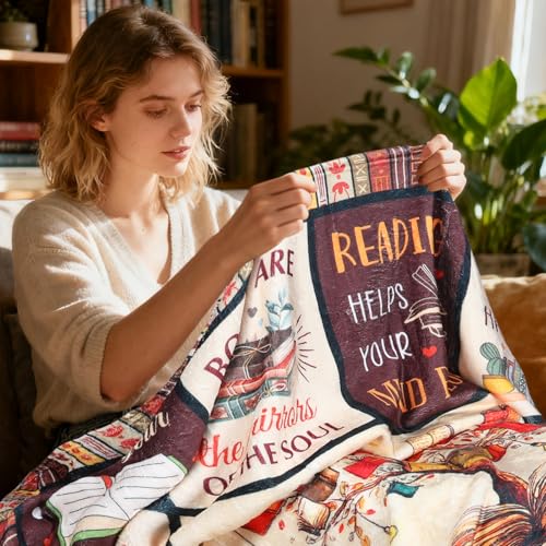 Book Lovers Gifts Blanket, Book Reading Throw Blanket, Librarian Bookish Books Club Gift for Women Readers Bookworms Birthday Graduation Present Ideas Soft Flannel Blankets 50'' x 60'' - color: Brown-book Reading
