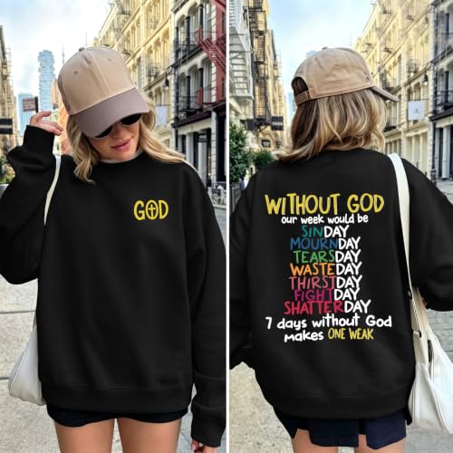 Christian Sweatshirts for Women God Jesus Sweatshirt Faith Bible Verse Crewneck Religious Inspirational Pullover Top - color: Black, size: X-Large