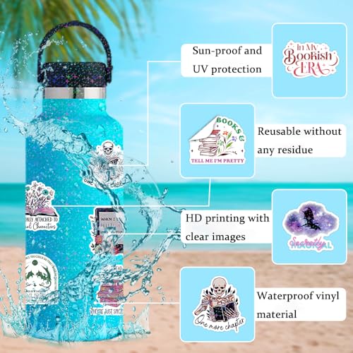 200 PCS Holographic Bookish Stickers for Kindle, Book Stickers Pack with Elegant Foil-Stamped Pink Box, Waterproof Vinyl Decals for Laptop Water Bottles Scrapbooking BookTok Reading - style: 200 PCS Holographic Book Stickers - With Gifts Box