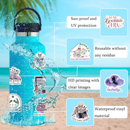 200 PCS Holographic Bookish Stickers for Kindle, Book Stickers Pack with Elegant Foil-Stamped Pink Box, Waterproof Vinyl Decals for Laptop Water Bottles Scrapbooking BookTok Reading - style: 200 PCS Holographic Book Stickers - With Gifts Box