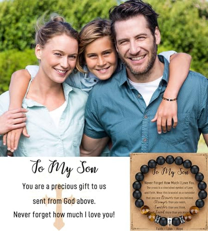 TONY & SANDY Christian Gift for Him Kids Teen Boys Adults Men Cross Bracelet Son Grandson Birthday Graduation Easter Religious Gifts for Men Christmas - style: Son ( 7.5 Inches )