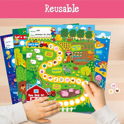 4 Incentive Charts with 3300 Reusable Stickers, Forest/Farm/Ocean/Space Themed Reward Chart for Classroom, Home, Kids Homework Assignments, Attendance, Good Behavior, Chores, Potty Training Progress - style: Farms /oceans / Universe / Forest