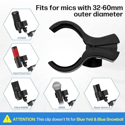 BILIONE Large Microphone Clip for Mics with Outer Diameter 1.26" to 2.3" - color: black, size: 4 Pack