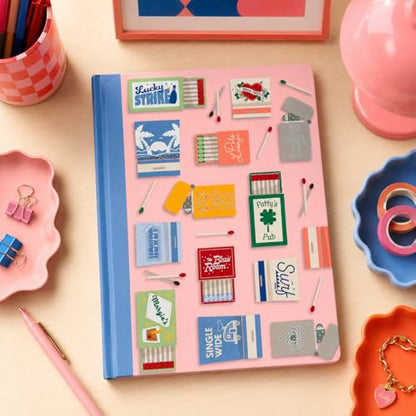 Pearhead Blue Matchbook Hardcover Journal, 6x8 College-Ruled Lined Notebook, 200 Pages, Trendy Writing Journal for Work, School & Everyday Notes - color: Blue Matchbook Collage Journal