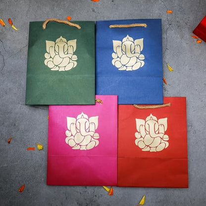 Desi Favors Ganesha Paper Bags - 8 Pack, 6x5x8 Inch, Indian Gifts Bags for Diwali, Pooja, Housewarming, Wedding Return Gifts - style: Ganesha Paper Bags (8")
