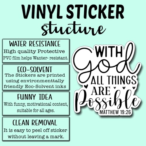 (3Pcs) with God All Things are Possible Sticker Christian Inspirational Decals Decorate Books Laptop Phone Water Bottles Kindles Tumbler Waterproof Vinyl Stickers 2,8 x 3 Inch - color: With God All Things Are Possible