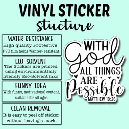(3Pcs) with God All Things are Possible Sticker Christian Inspirational Decals Decorate Books Laptop Phone Water Bottles Kindles Tumbler Waterproof Vinyl Stickers 2,8 x 3 Inch - color: With God All Things Are Possible