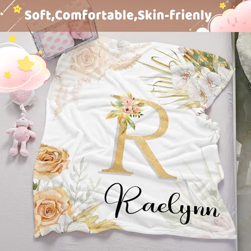 Personalized Floral Blanket for Girls with Name - color: Floral Name-b