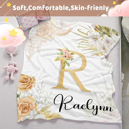 Personalized Floral Blanket for Girls with Name - color: Floral Name-b