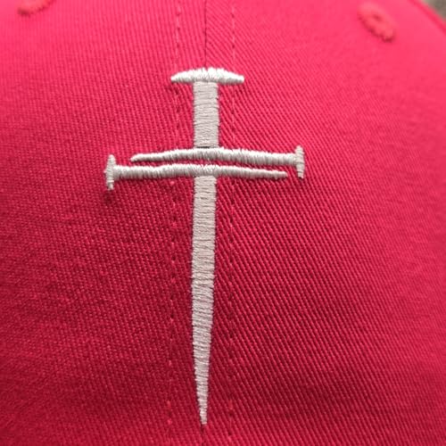 Three Nails Cross Christian Hats, Embroidered Baseball Caps for Adults - color: Hot Pink
