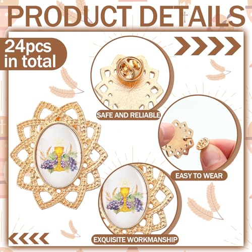 Yinkin 24 Pcs Catholic Pins Gold First Communion Lapel Pins - style: Chalice