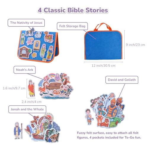 CHEFAN 8 Sets Bible Felt Board Stories Set Include Noah's Ark, The Nativity of Jesus,Jonah and The Whale, Elijah and The Widow, Samson and Delilah etc, Precut Flannel Graph Bible Toys for Kids