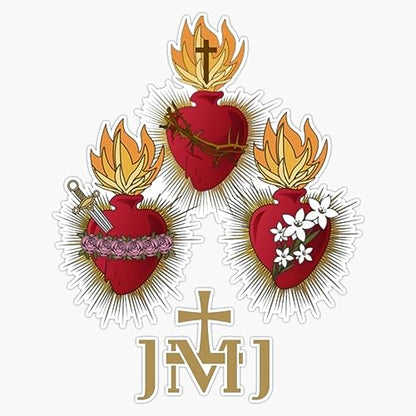 Sacred & Immaculate Hearts of Jesus & Mary - Holy Family JMJ Bumper Sticker Vinyl Decal 5"