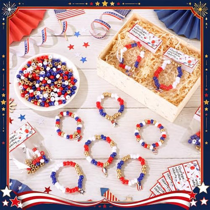 Soulchen 902 Pcs/24 Sets 4th of July Beads Bracelets Craft Kit Patriotic - style: 4th of July