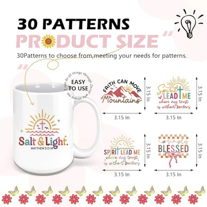 AFRITEE UV DTF Cup Wraps - 20 Sheets Christian Bible Verse UV DTF Stickers for 16 oz Glass, Faux Yarn Religion Inspirational Quotes Waterproof Transfer Sticker Decals for DIY Water Bottle Mug Crafts - style: Bible Verse
