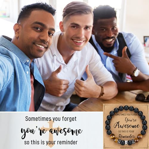 TONY & SANDY Christian Gift for Him Kids Teen Boys Adults Men Cross Bracelet Son Grandson Birthday Graduation Easter Religious Gifts for Men Christmas - style: You are awsome ( 8 Inches )