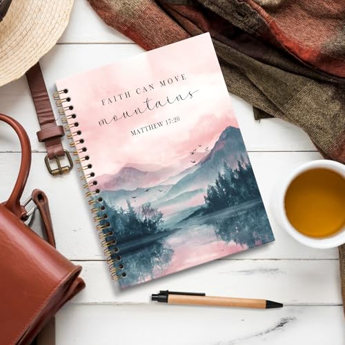 Christian Inspirational Notebook Journal, Faith Can Move Mountains Motivational Scripture Journal, Bible Verse Notebooks for Note Taking, Christian Gifts for Women Spiral Notebook 5.5x8.3 Inch - color: MATTHEW 17:20