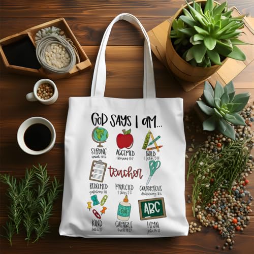 VICBOU Bible Verse Canvas Tote Bag, Inspirational Religious Christian Gifts for Women Men Canvas Tote Reusable Grocery Bags - color: Godsays02