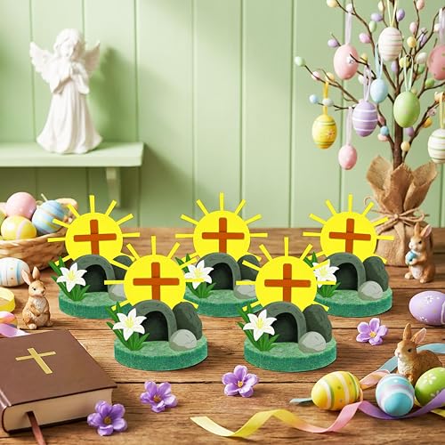 80UncleKimby 24Sets Easter Crafts Wooden Sun Cross Kit with Felt Base Stickers Christian Religious Sunday School Classroom Activities Bulk