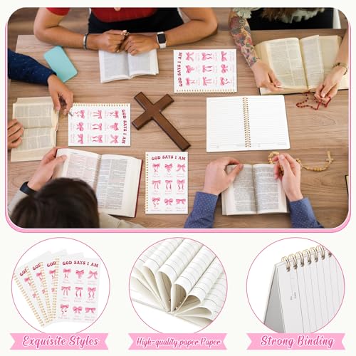 Resurhang 4 Pcs Christian Spiral Notebooks for Women Bible Verse Prayer Journal, Pink Coquette Bows Notebook Gifts, Religious Inspirational Notepads for Church Bible Study Supplies Mother's Day - color: Bow