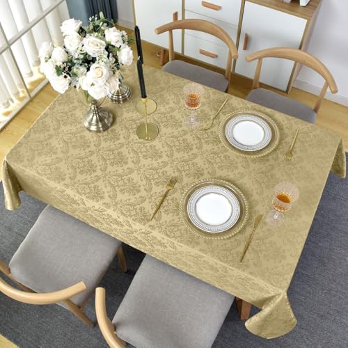 SASTYBALE Jacquard Tablecloth Rectangle 52 x 70 Inch, Gold - color: Gold, size: 70" x 52" (Rectangular)