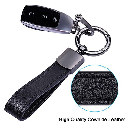 Wisdompro Genuine Leather Car Keychain, Universal Key Fob Keychain - color: Black