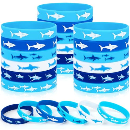 JUNEBRUSHS 42pcs Shark Party Favors Ocean Sea Life Shark Silicone Bracelets - style: Shark Style
