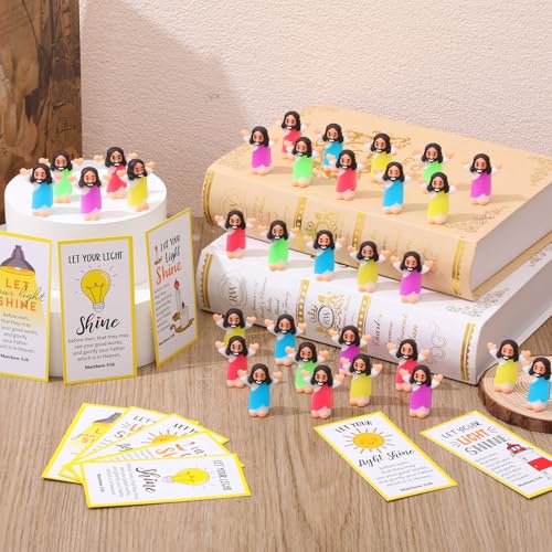 CroBlissful 100 Sets Mini Jesus Figurines Glow in Dark, Raise Both Hands - style: Raise Both Hands