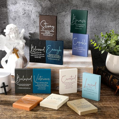 Rattanview 12 Pcs Christian Desk Decor Scripture Wooden Signs Bible Verse