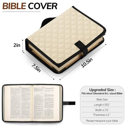 Large Bible Bag with Bible Cover Case for Women Quilted Church Tote Bags for Bible Study, Adjustable Shoulder Strap - color: Khaki