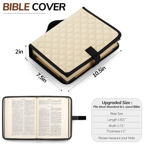 Large Bible Bag with Bible Cover Case for Women Quilted Church Tote Bags for Bible Study, Adjustable Shoulder Strap - color: Khaki