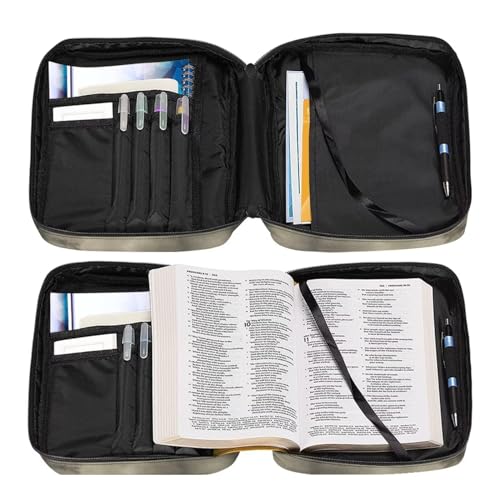 Suobstales American Flag Deer Print Bible Cover Portable Carrying Book Case Multi-Functional Bible Case Bible Organizer Case with Handle and Zippered Back Pocket - color: American Flag Deer 2