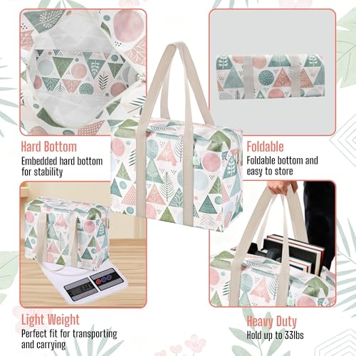 VENO 2 Pack Utility Tote Reusable Grocery Bags with Zipper & Hard Bottom - color: Pastel Forest, size: 2 Pack
