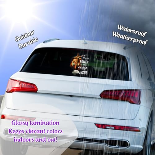 Jesus Lion of Judah Cross and Lamb There is Power in The Name of Jesus Transparent Vinyl Car Sticker (9x9 inches) - size: 1 Pack Size (9x9 inches)