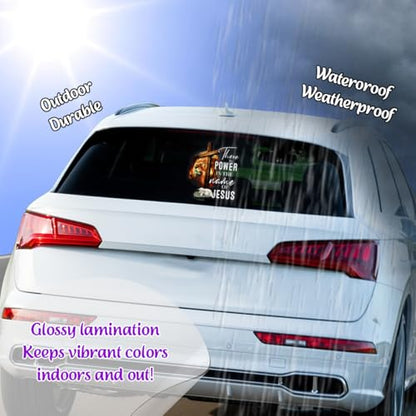Jesus Lion of Judah Cross and Lamb There is Power in The Name of Jesus Transparent Vinyl Car Sticker (9x9 inches) - size: 1 Pack Size (9x9 inches)