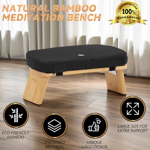 Large Bamboo Meditation Bench, Foldable Prayer Stool(Black & Bag) - color: Black & Bag