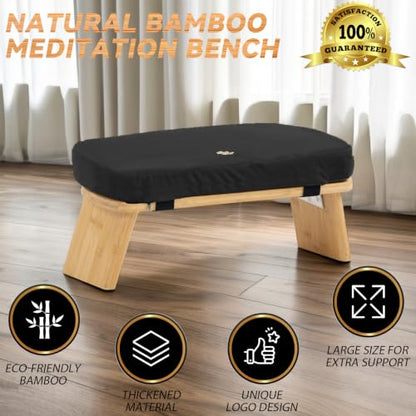 Large Bamboo Meditation Bench, Foldable Prayer Stool(Black & Bag) - color: Black & Bag