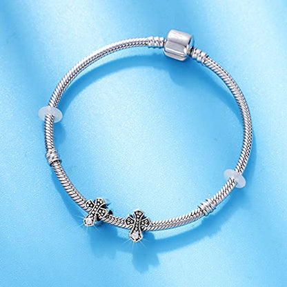 GEMDAZZ Religious Series Charm 925 Sterling Silver Chinese Yin Yang,Keep Faith Cross Dice Charms Beads Fit Men Women Bracelet Gift for Christmas/Mothers Day - color: Gothic Cross Charm