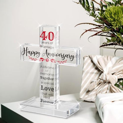 PVOPVO 40th Wedding Anniversary Religious Cross Gifts for Him Her 40 Year Anniversary Romantic Gift for Women Men Couple 40 Years of Marriage Gifts for Couple - color: 40th Anniversary