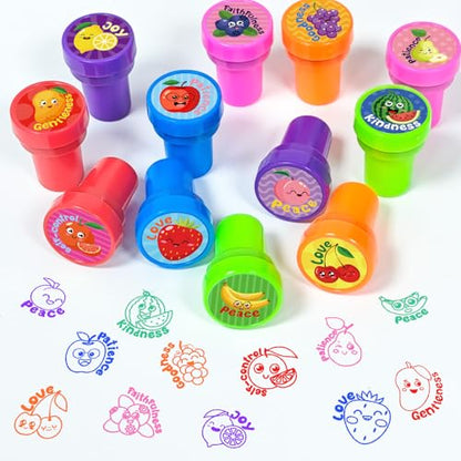 Cinrobiye 24 Pcs Fruit of the Spirit Stampers Party Favor Set, Cute Bible Learning Stamps for Kids Sunday School, Church Classroom Rewards, Faith Based Gifts, Goody Bag Fillers - color: Fruit of the Spirit