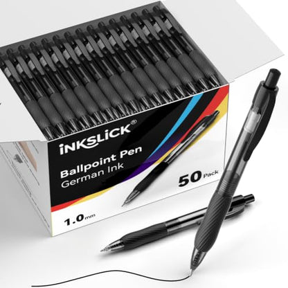 50 Pack Black Ink Ballpoint Pen with Soft Grip, Bulk Pens 1.0mm - color: Black